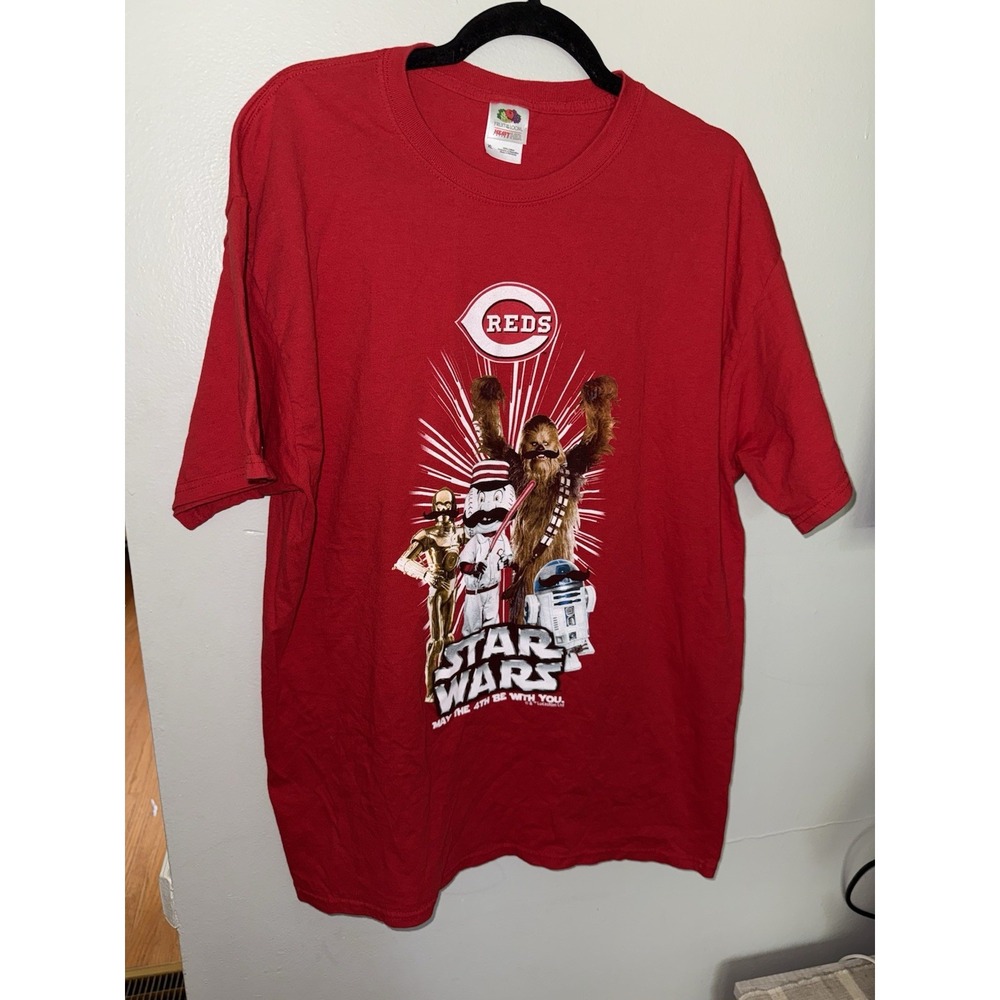 Rare STAR WARS May the 4th Be With You‎ CINCINNATI REDS XL Shirt Chewbacca R2-D2